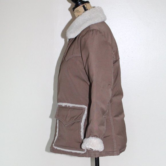 Vtg Tempco Brown Goose Down Zip Sherpa Collar Coat Jacket USA Women's S/M - Picture 5 of 12